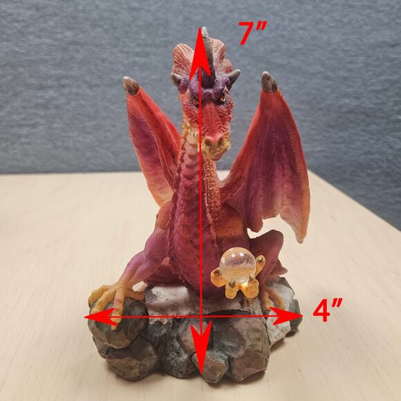 Summit Series Fantasy Pink Red Dragon Holding Crystal Orb Resin Figurine Statue - Picture 7 of 7